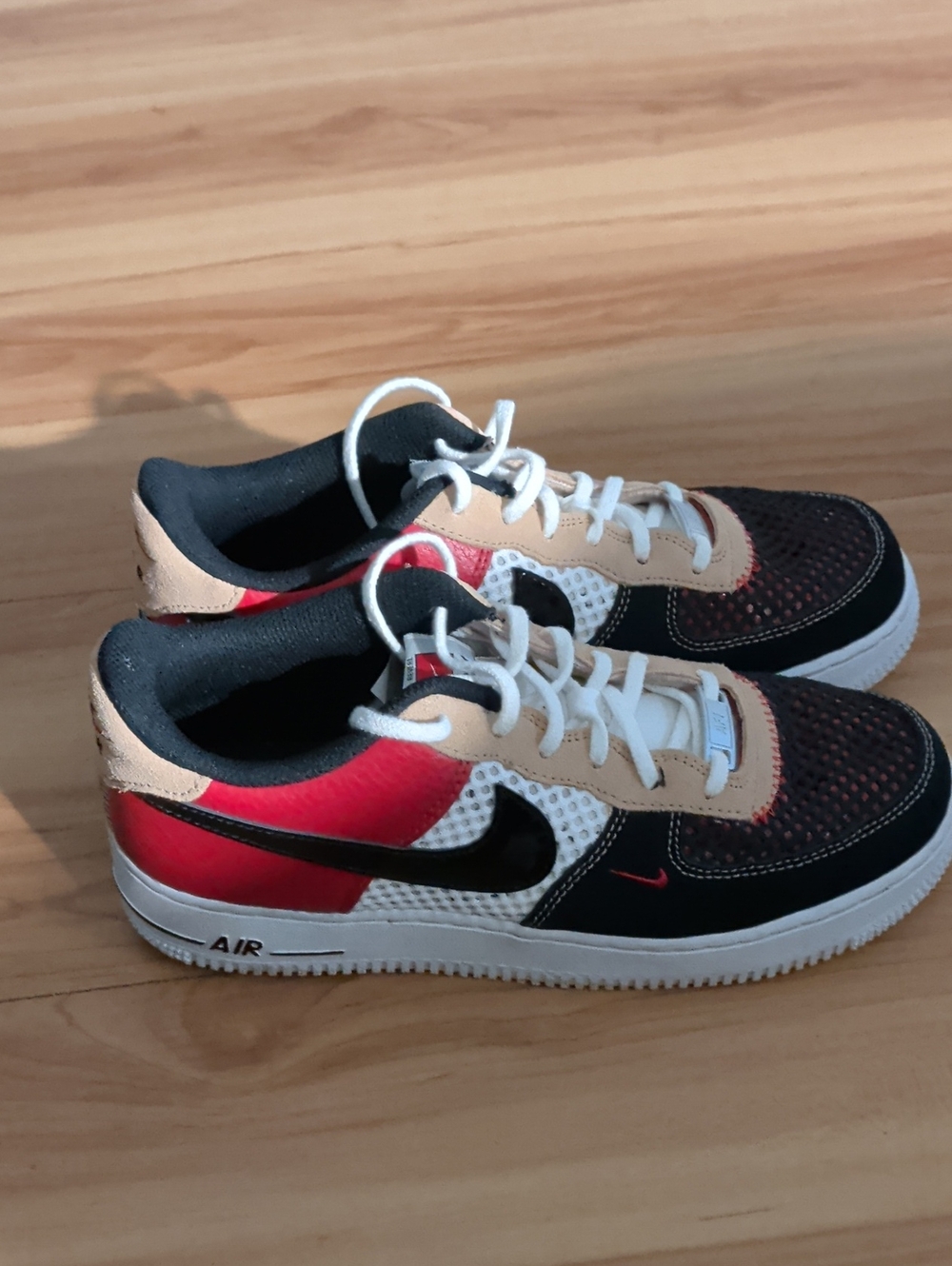 Nike Air Force 1 Kids Red Black White Tan Low-Top Sneakers